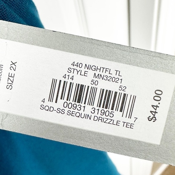 Short Sleeve Teal Blue Sequin Drizzle Tee Size 2X - Picture 5 of 8